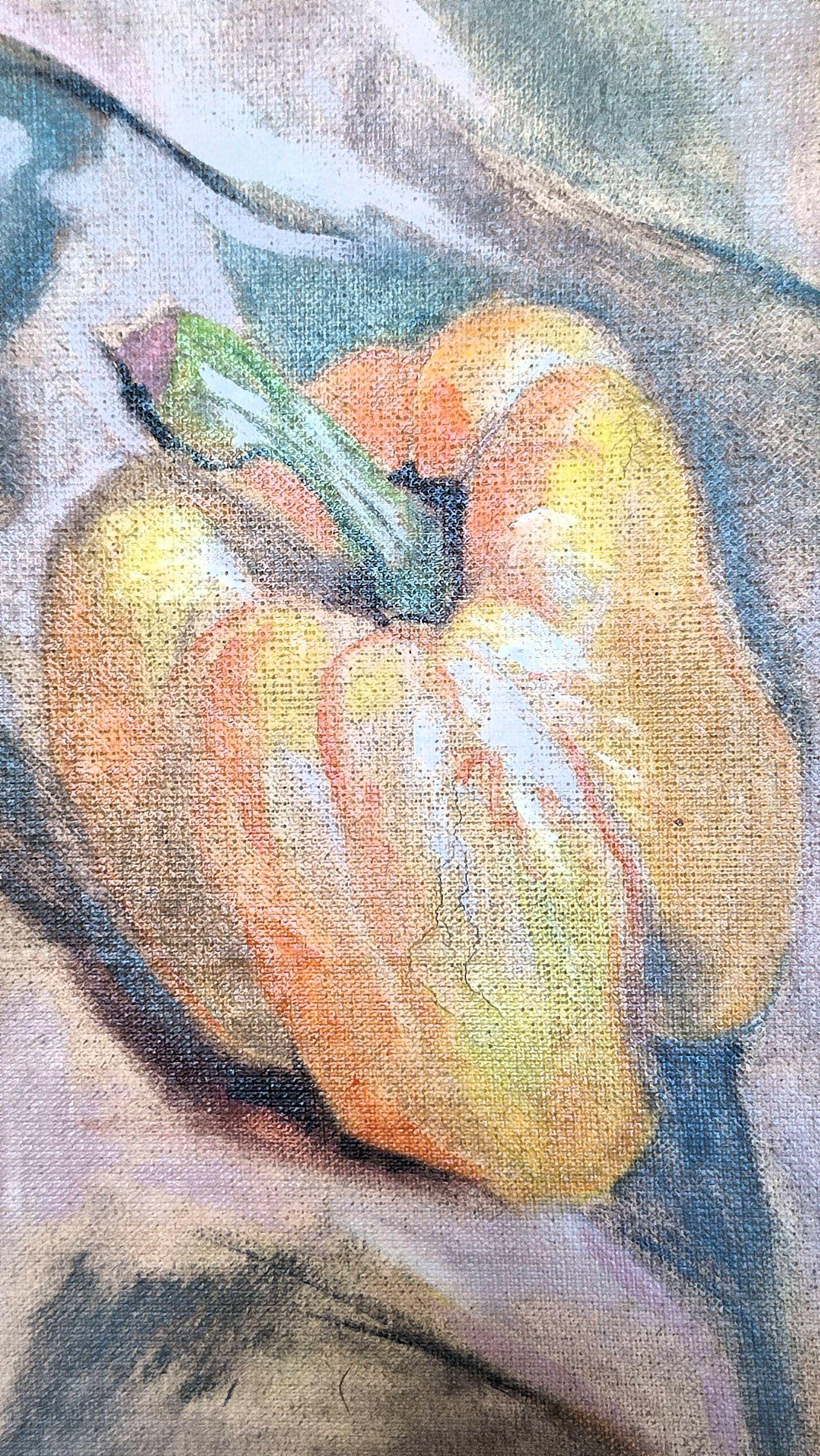 Still life with two peppers by nelly le couedic (20th century)