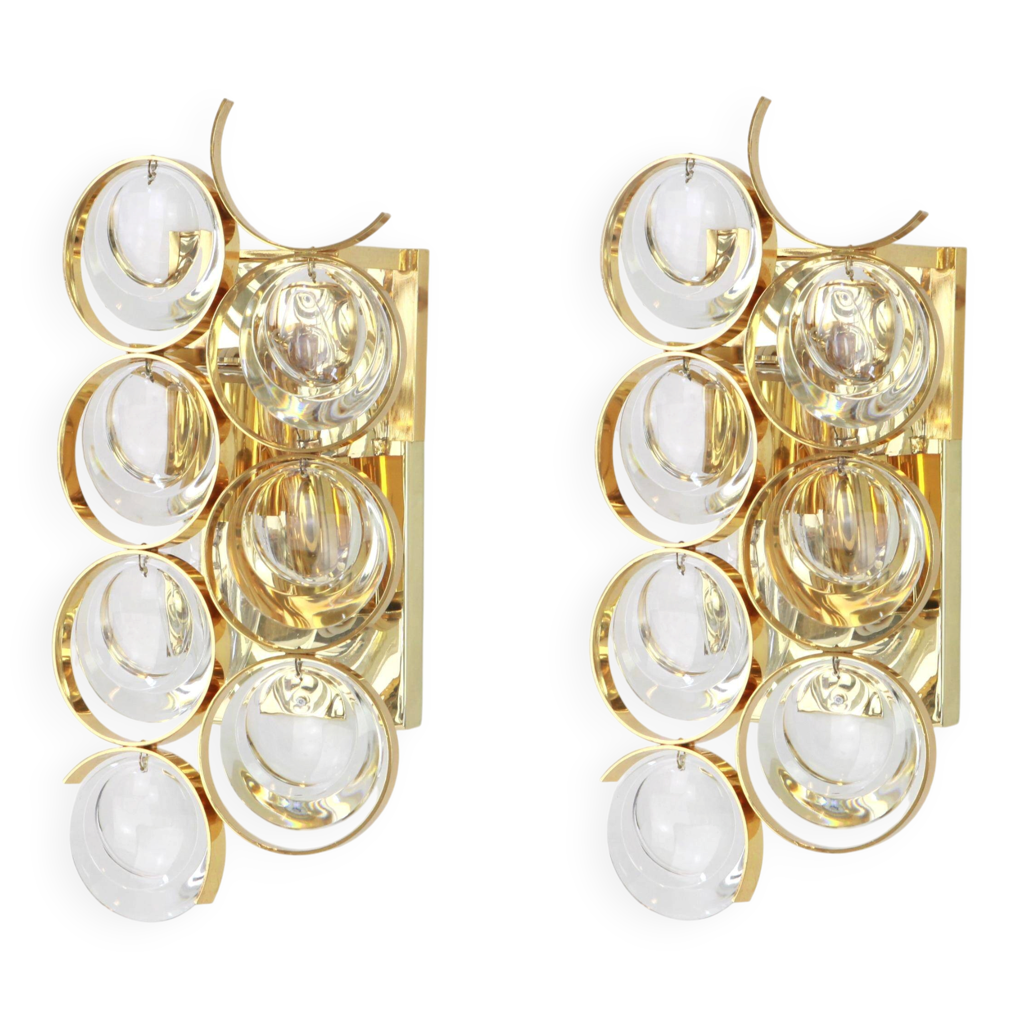 Golden brass and crystal wall light by Palwa, Germany, 1960s