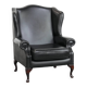 Black cowhide leather Chesterfield wingback chair in English style