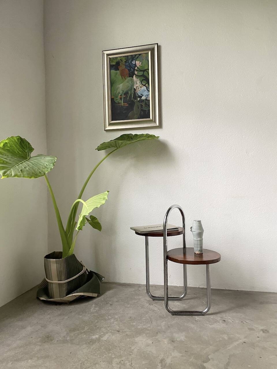 Sellette console art déco Bauhaus bois et chrome