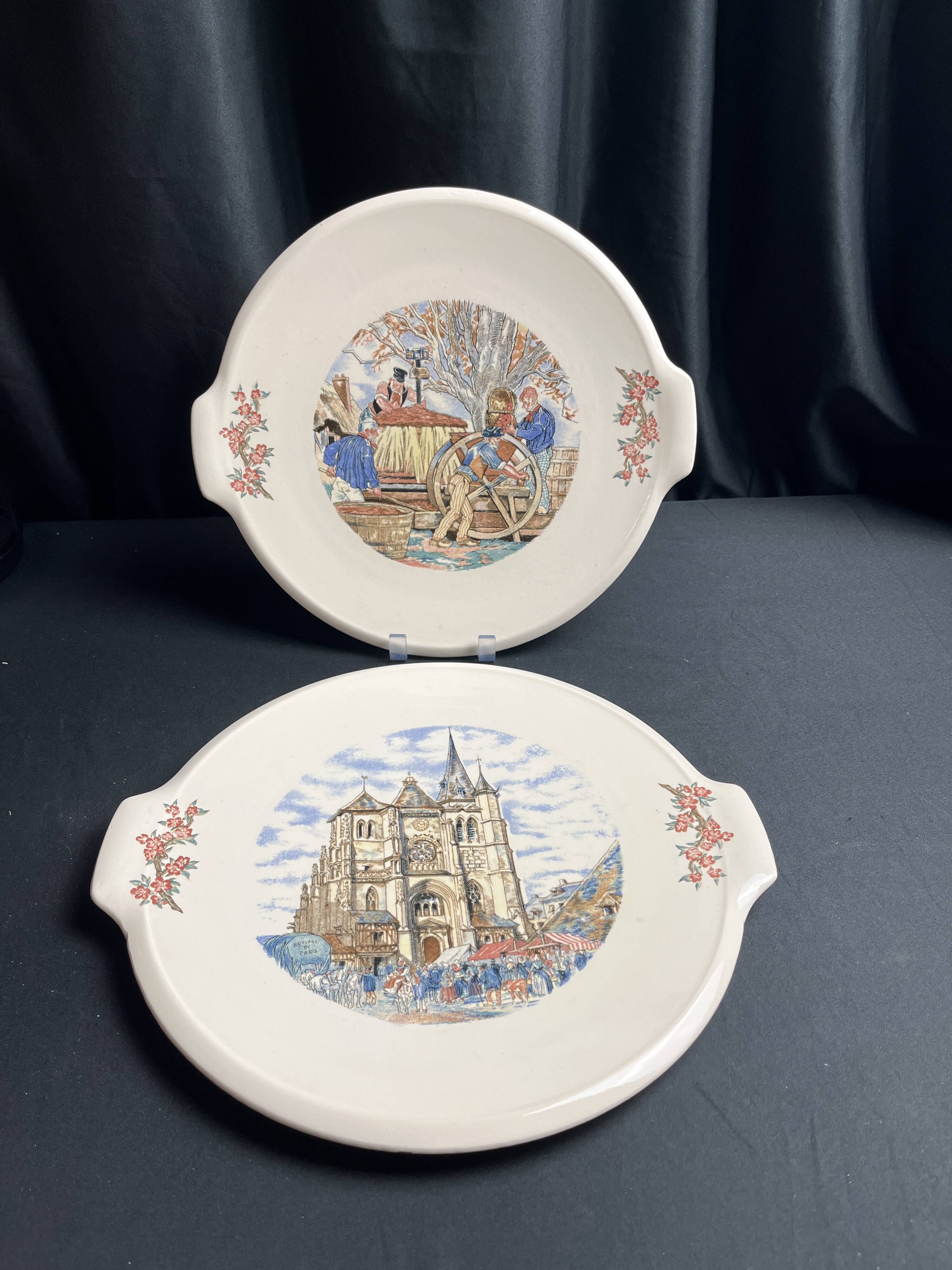 Lot of 2 Sarreguemines earthenware cake dishes from Ma Normandie circa 1950