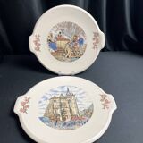 Lot of 2 Sarreguemines earthenware cake dishes from Ma Normandie circa 1950