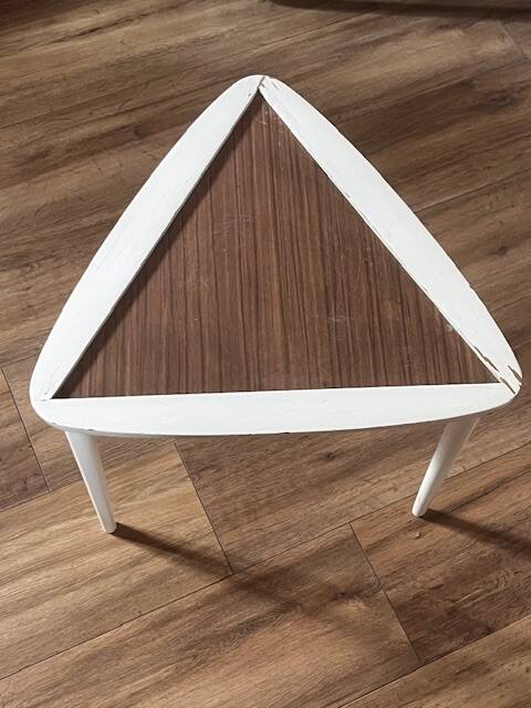 Arthur Umanoff white and wood tripod coffee table