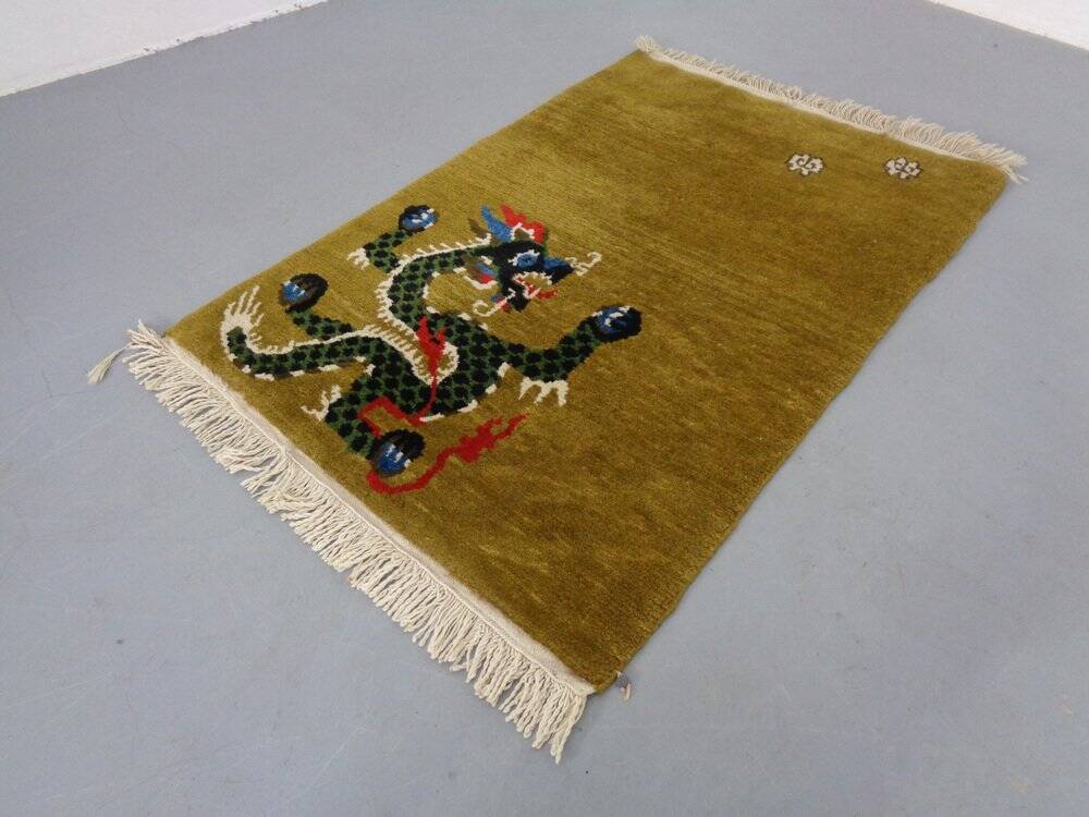Hand-Knotted Tibetan Dragon Rug, 1950s, Set of 2