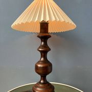 Vintage wooden table lamp with pleated shade