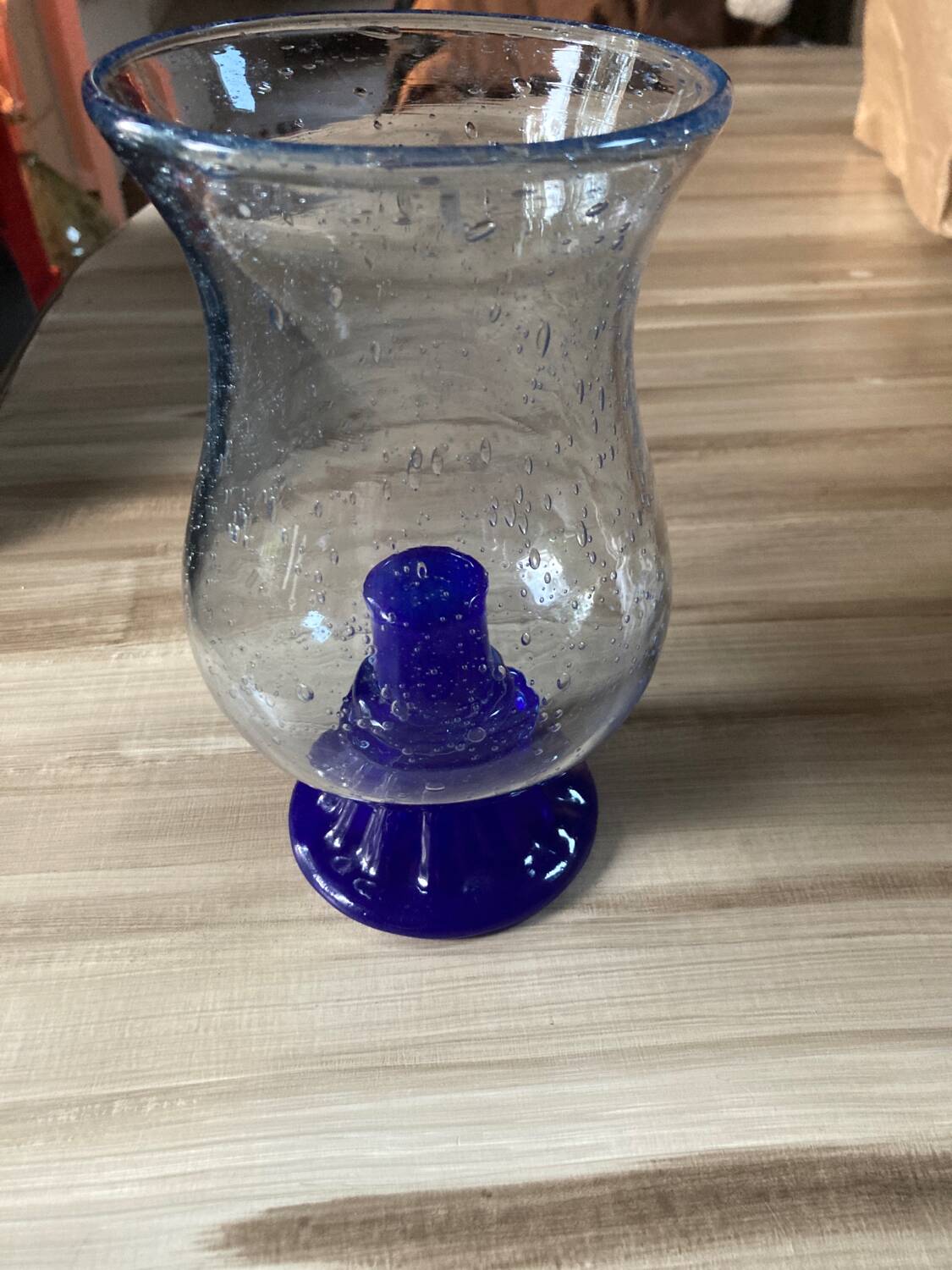 Biot blue bubble glass candle holder