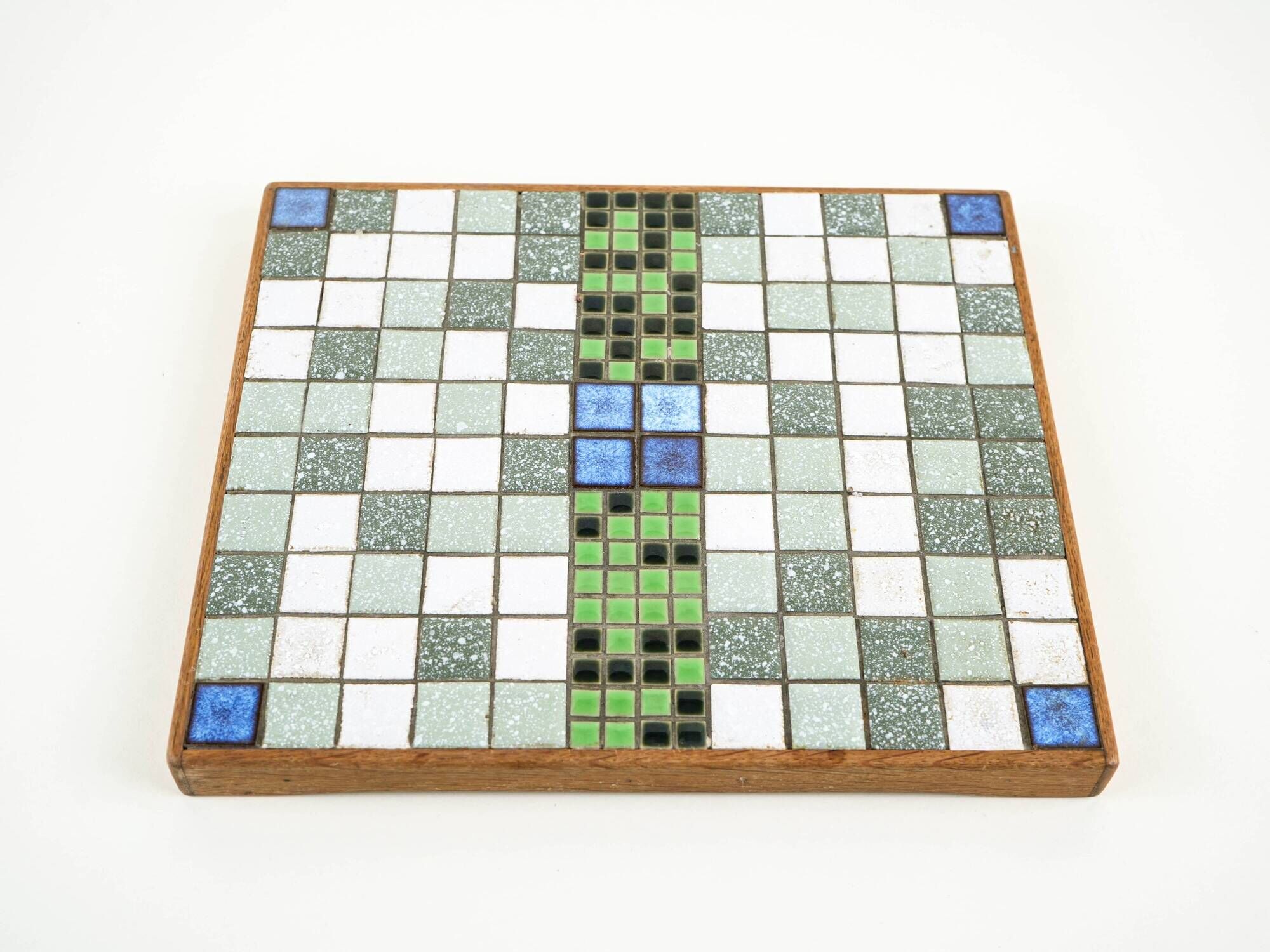 Mosaic tray with stoneware tiles in wooden frame, Bauhaus, 1970s