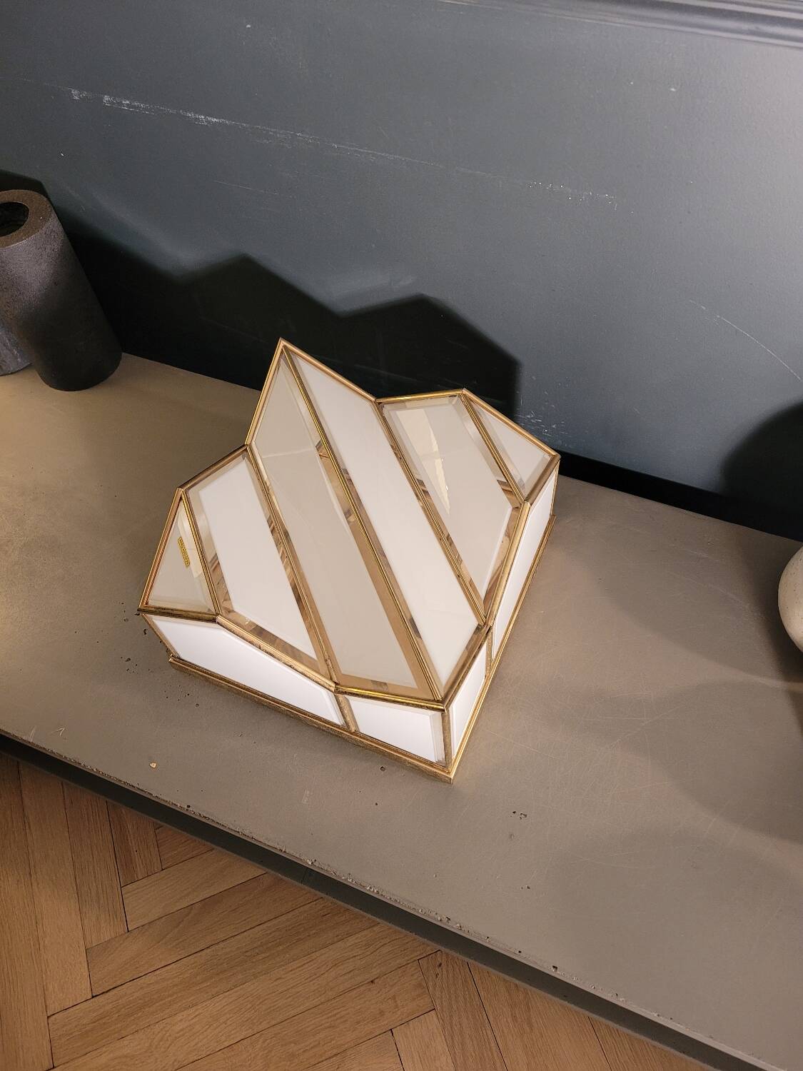 Italian ceiling light in glass and 24-carat gold plating.
