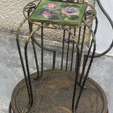 Plant stand, table, in wrought iron and vintage Vallauris ceramic