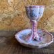Vintage Ceramic Egg Cup on Stand with Pink Flower Decoration #D984