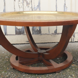 Moroccan tea coffee table, hand-crafted copper tray, vintage, 1940s