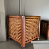 Caches-pots vintage en bois et cannage