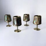 Abalone shell & alpaca shot glasses, set of 4, Mexico, 1970s