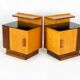Tables de chevet Art Déco restaurées avec plateaux en verre noir, années 1950, lot de 2