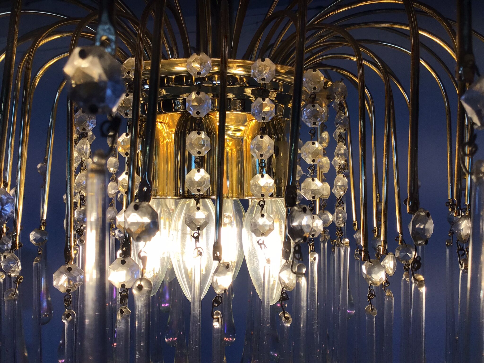 Mid-century waterfall hanging lamp with glass drops