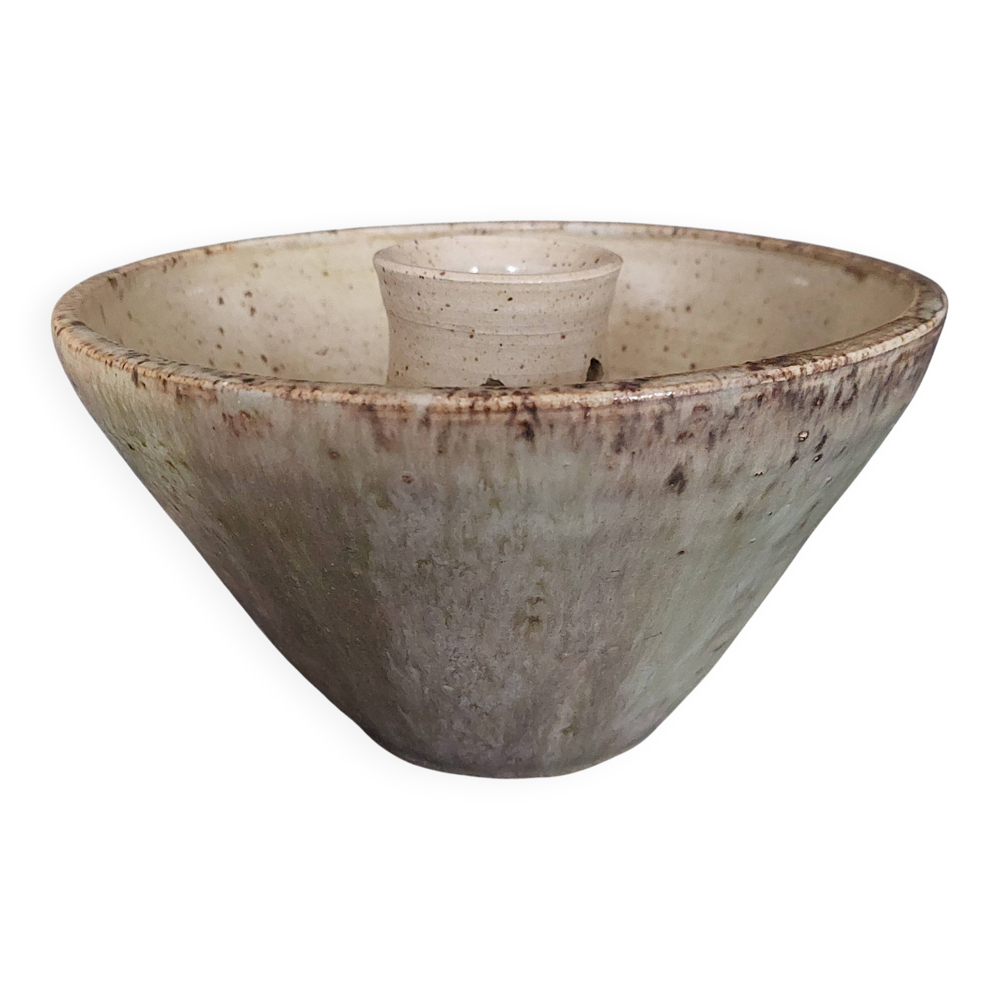 20th century ceramic tea light holder, La Borne stoneware, signed Jean Pierre Viot, dated 196