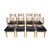 Series of 8 Scandinavian wood and black skai chairs