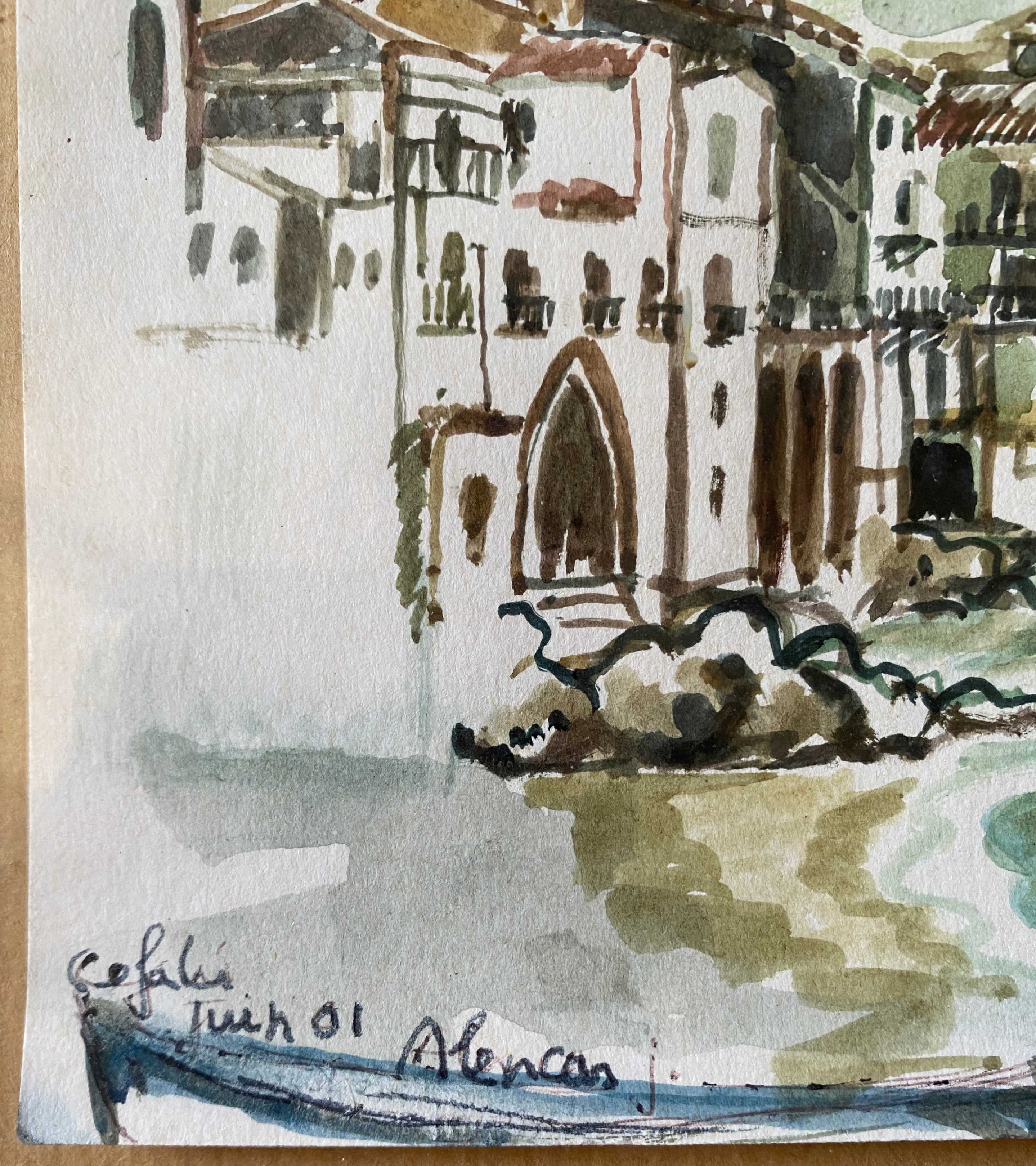 Lot of a watercolor accompanied by its sketched study