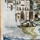 Lot of a watercolor accompanied by its sketched study