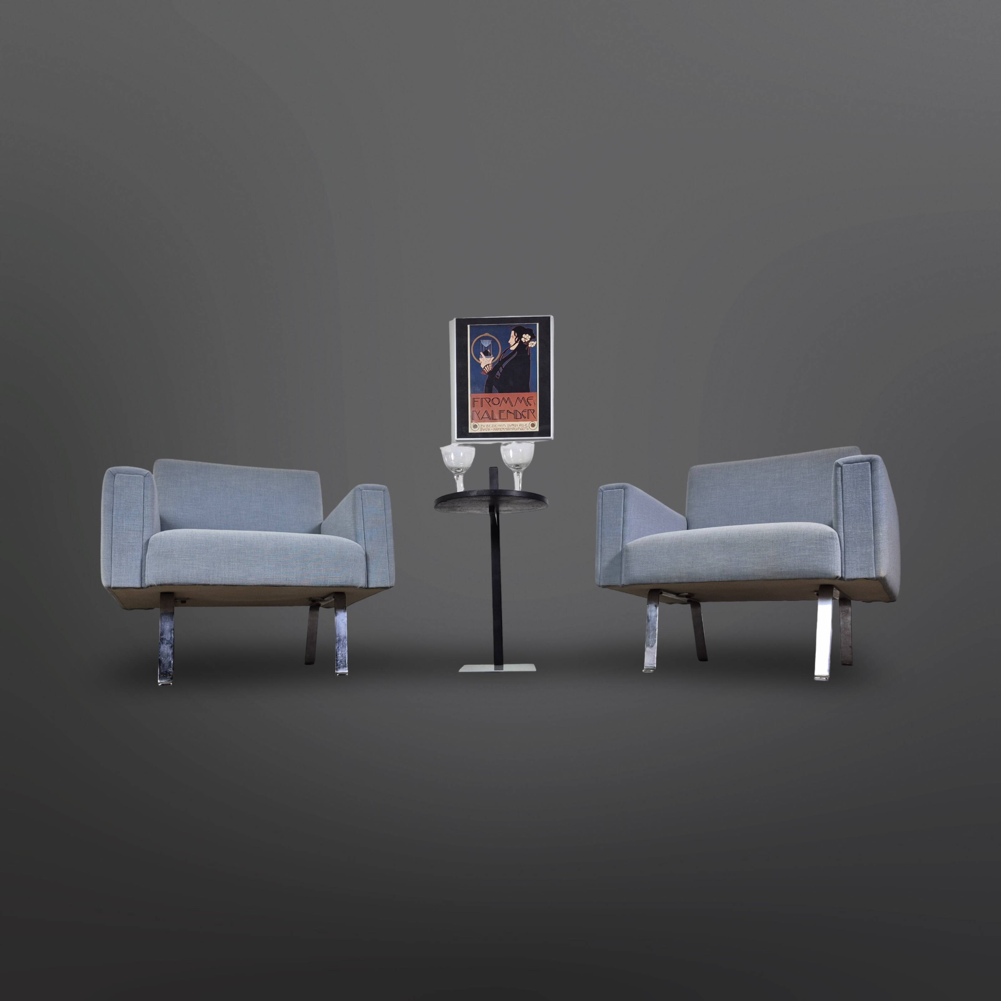 Set of 2 mid-century blue arm chairs, Germany 1950s