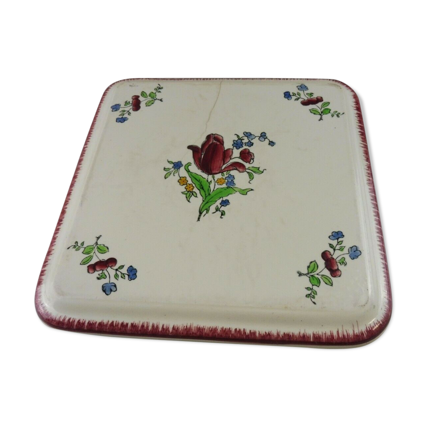 Old table mat décor Lorraine, ceramic from Gien