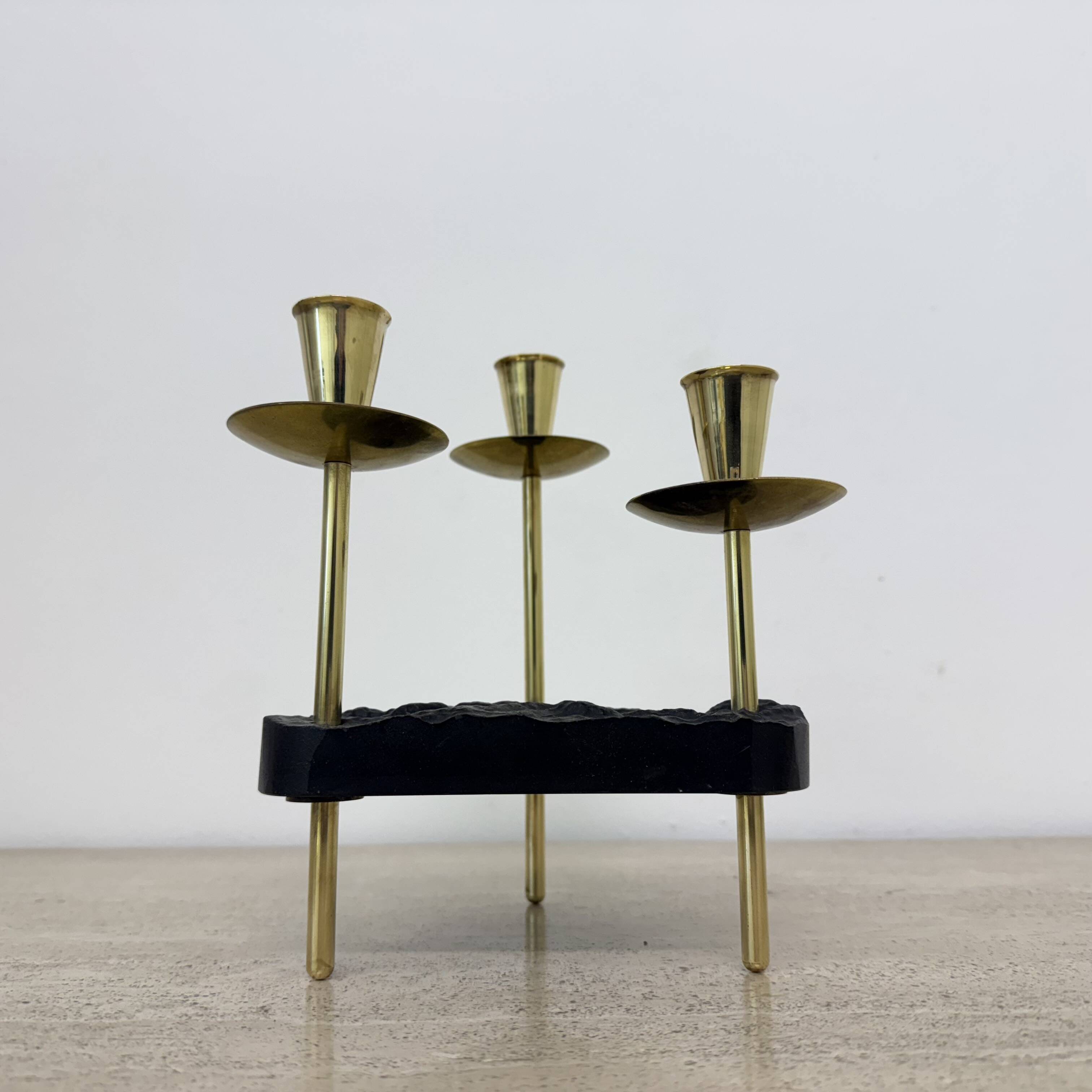 Mid century candle holder brass and lucite , 1970s
