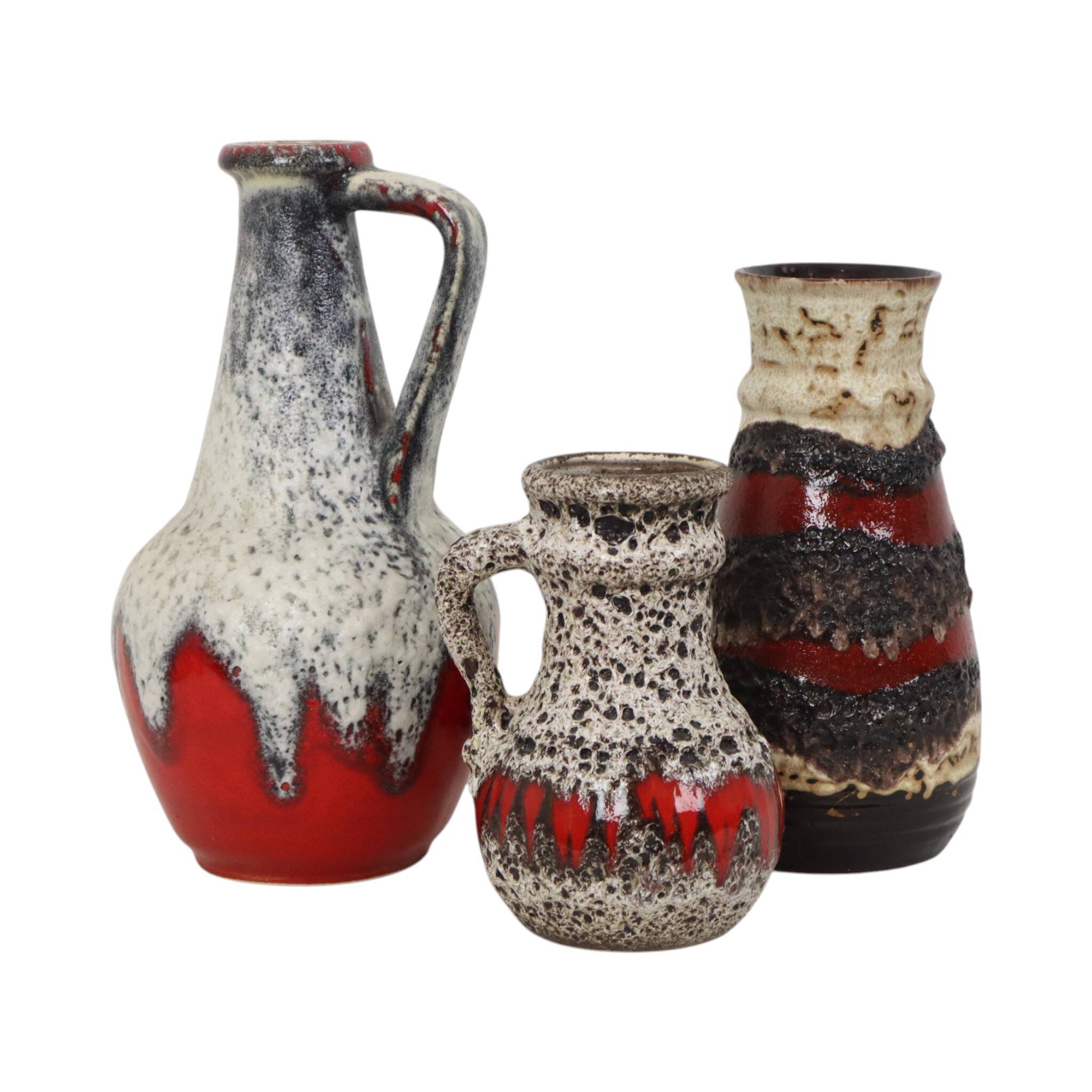 Set of 3 West German Fat Lava Pottery Vases