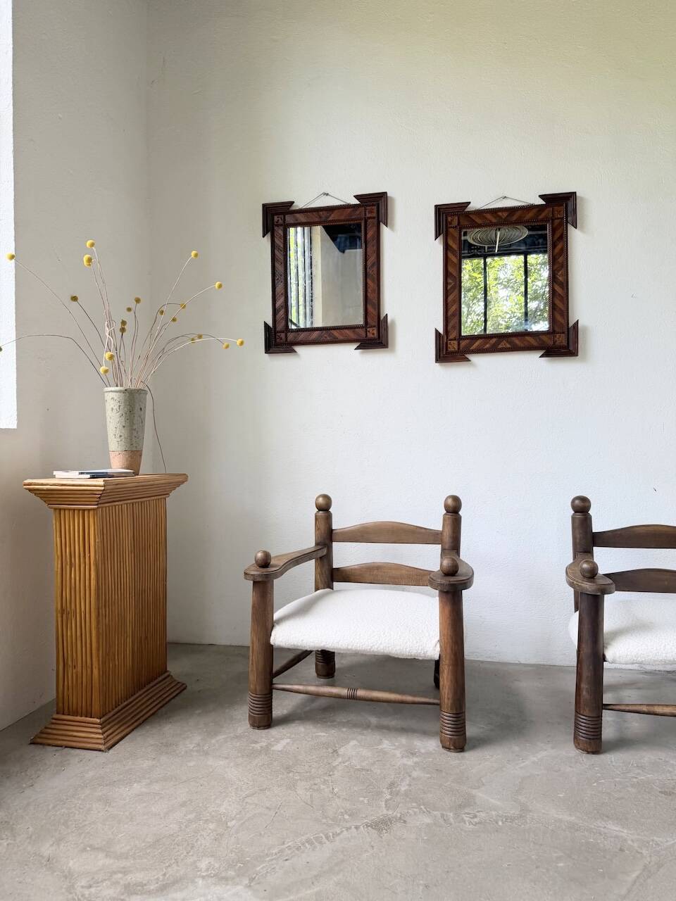 Pair of wooden mirrors in tramp art style