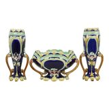 Art Nouveau Barbotine Majolica Vases Jardinière Set of 3