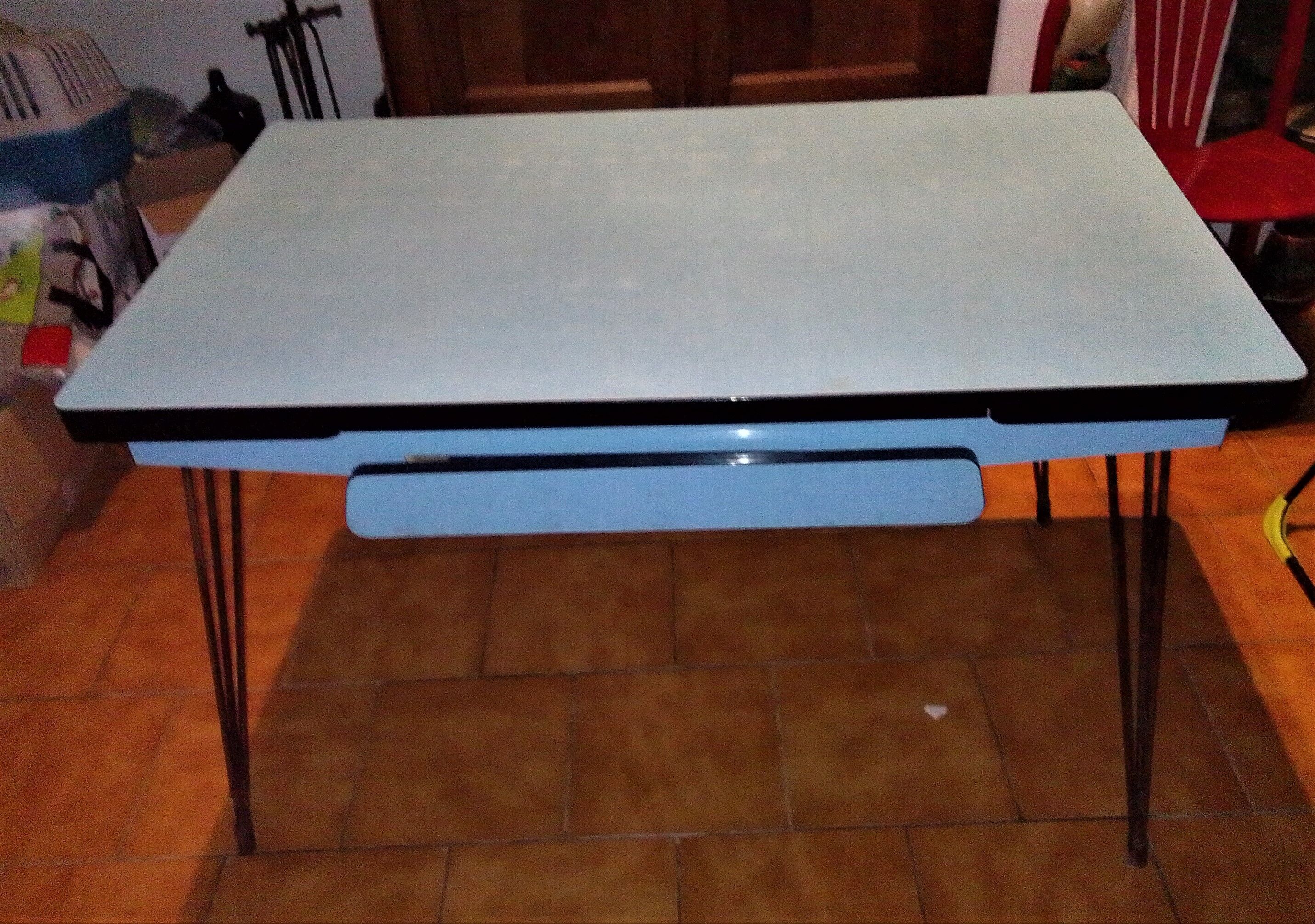 Blue formica table drawer foot effel with extension