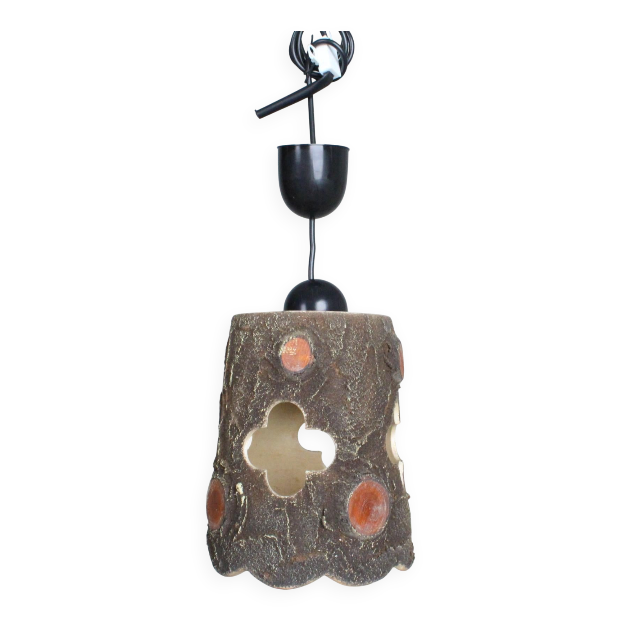 suspended lamp in brutalist ceramic France 1950