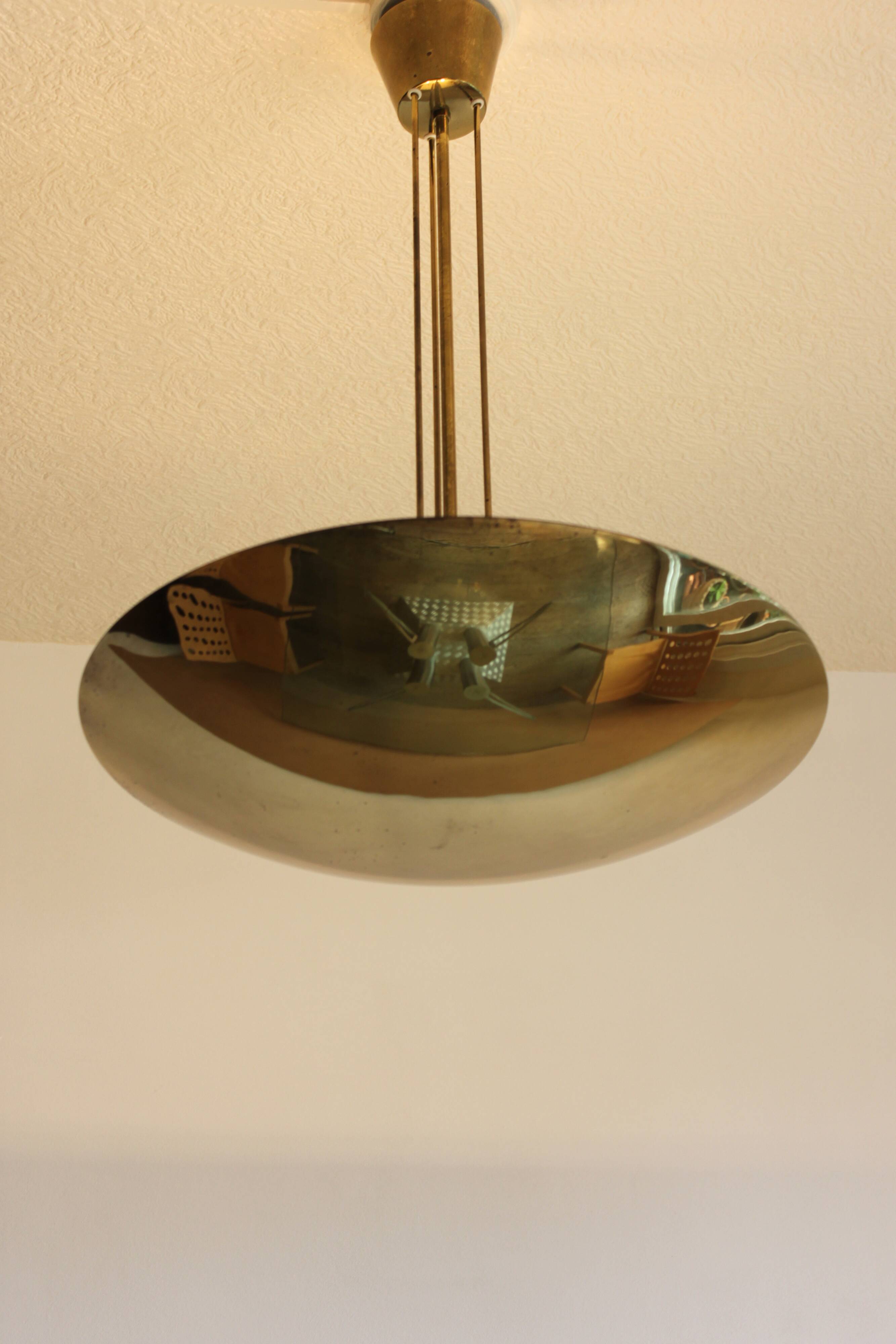 Brass half bowl ceiling lamp by Kalmar Austria