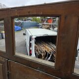 19th-century solid oak entrance door with three openings, including frame.