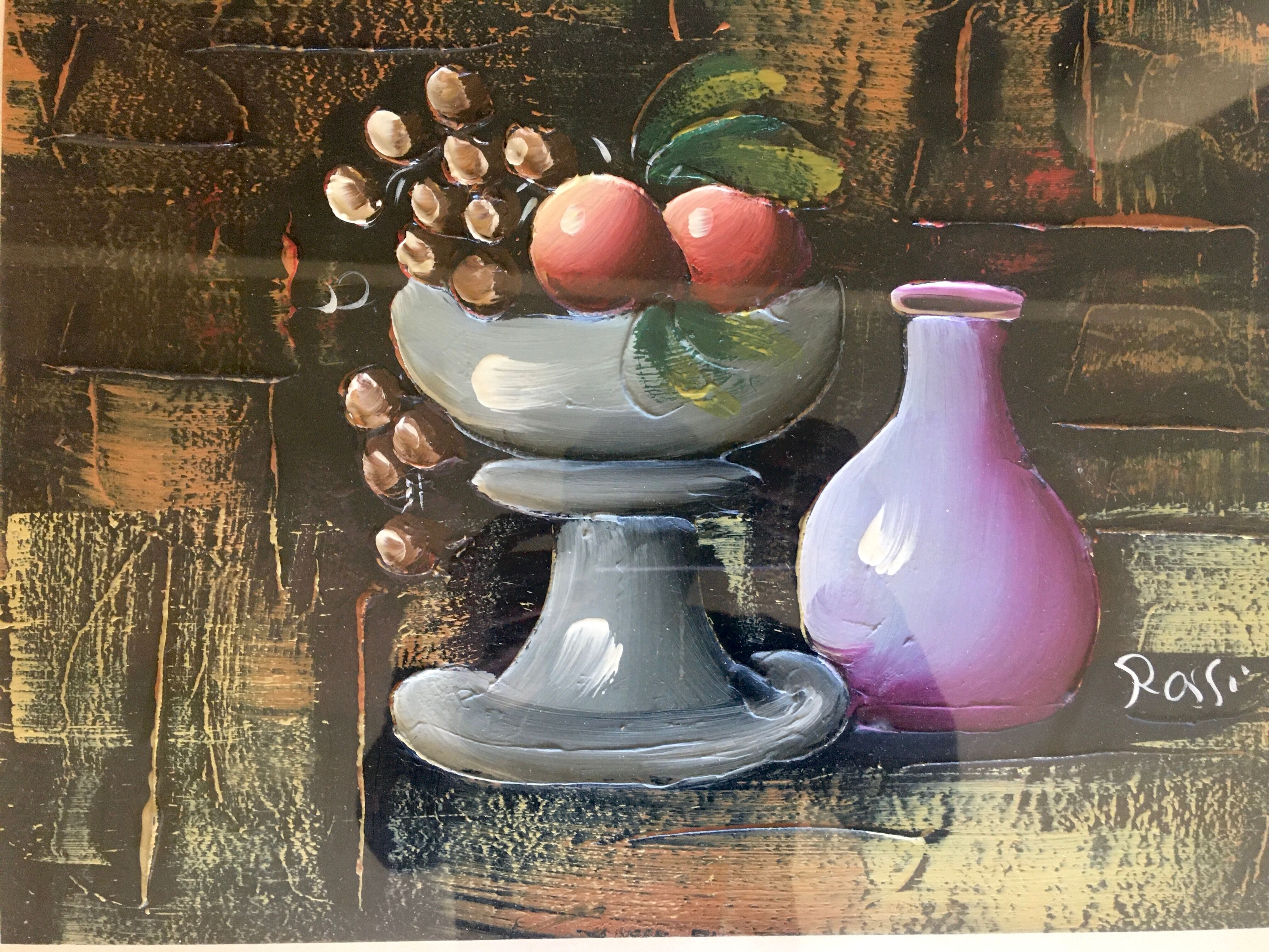 Still life oil on cardboard fruit compote