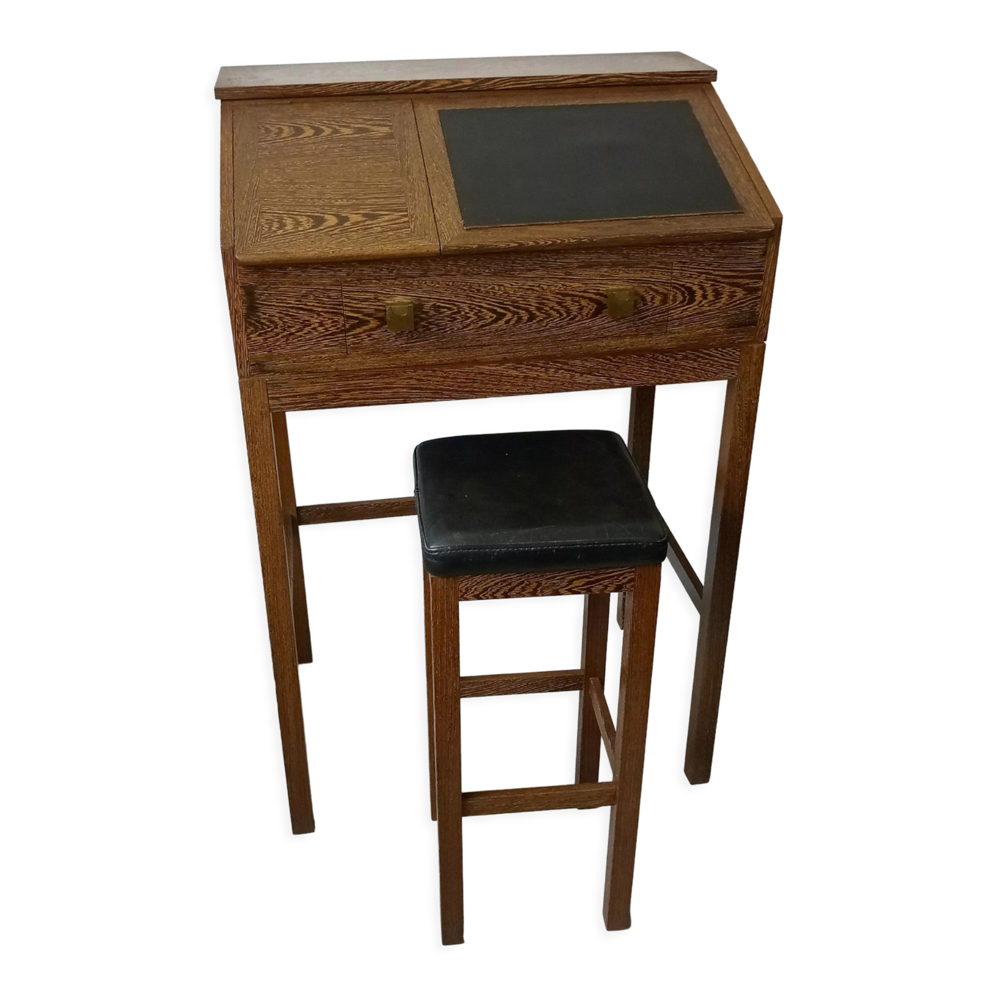 Secretary desk with stool in macasar from the 60s