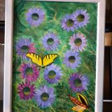 Painting butterflies and flowers signed