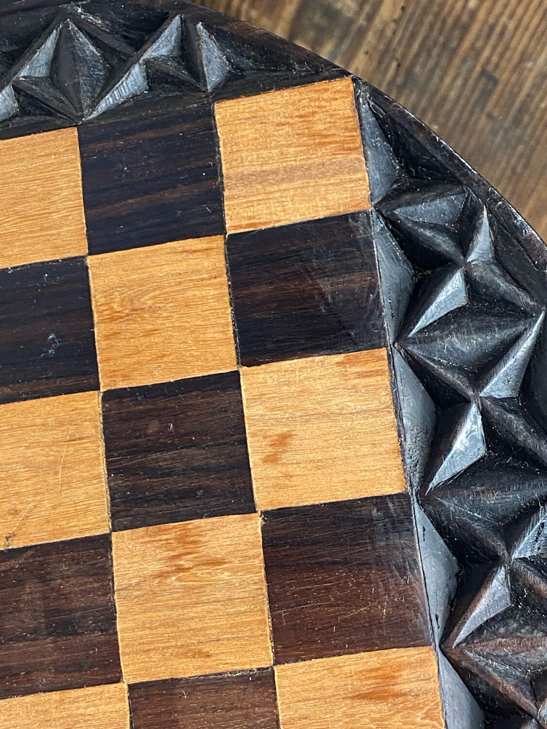 Carved wooden chess set