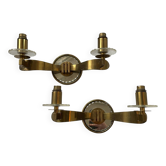 Paire d'appliques Art Déco en laiton et verre miroité, France 1940