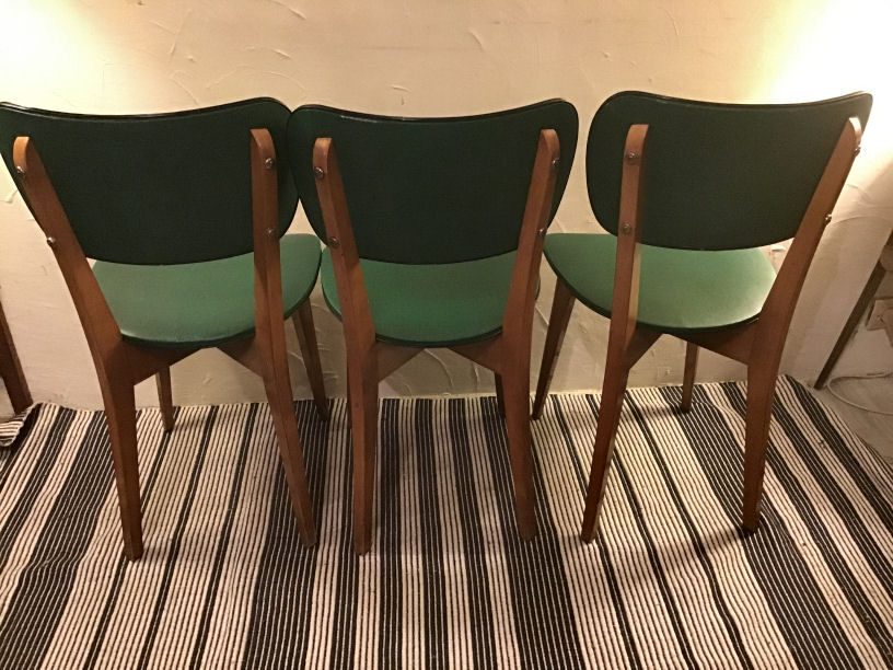 Set of 3 chairs in black mottled green leatherette