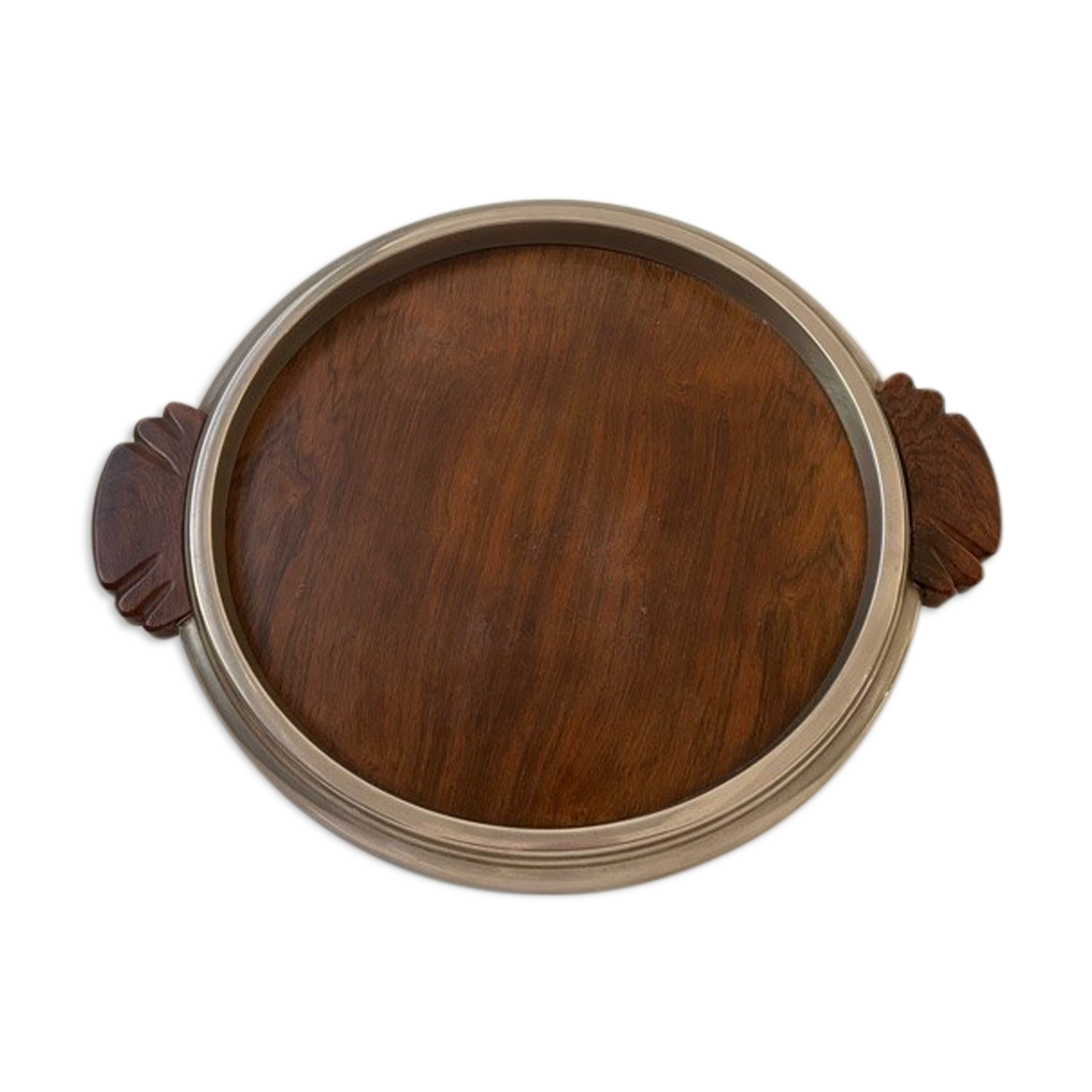 Plateau Art deo wood and silver metal