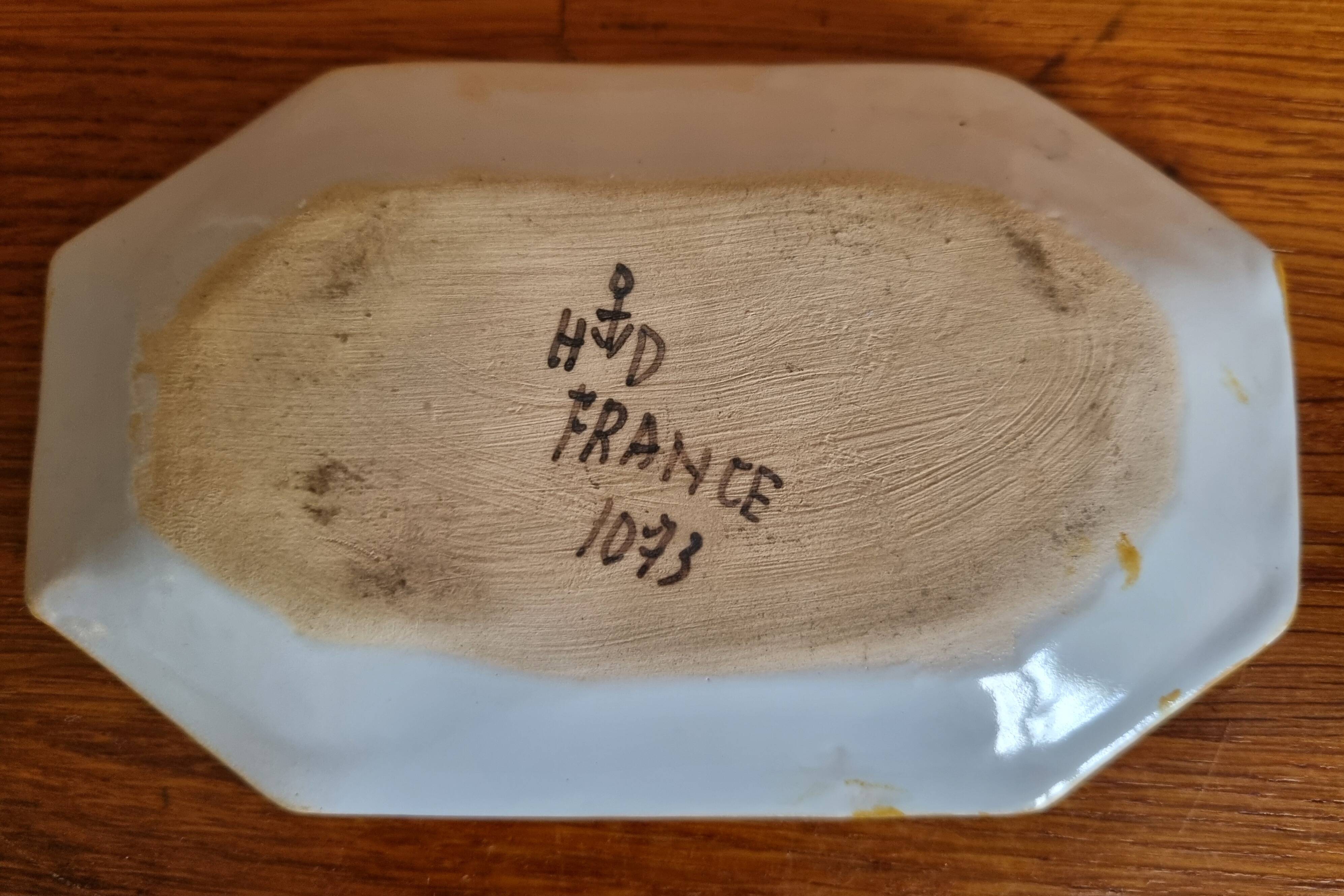 Old earthenware storage tray from Desvres Henri Delcourt, Rouen decor 1930