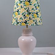 Vintage white ceramic lamp with custom lemon shade.