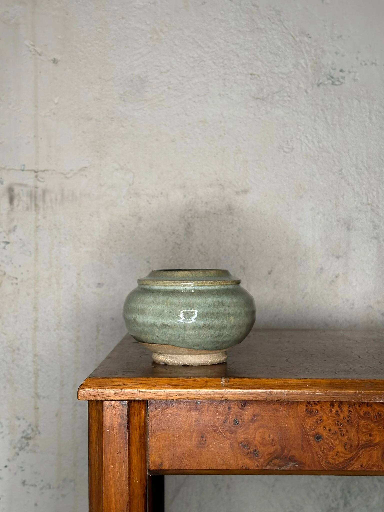 Blue glazed stoneware pot