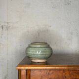 Blue glazed stoneware pot