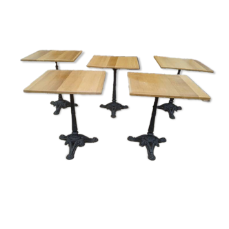 Set of 5 solid oak bistro gueridon tables 60/60 cm