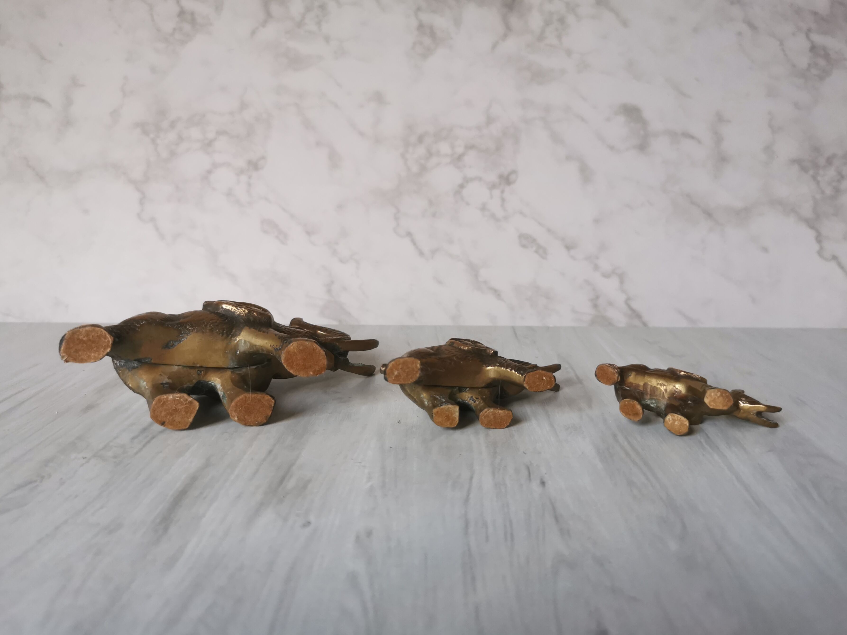 Trio of brass elephants