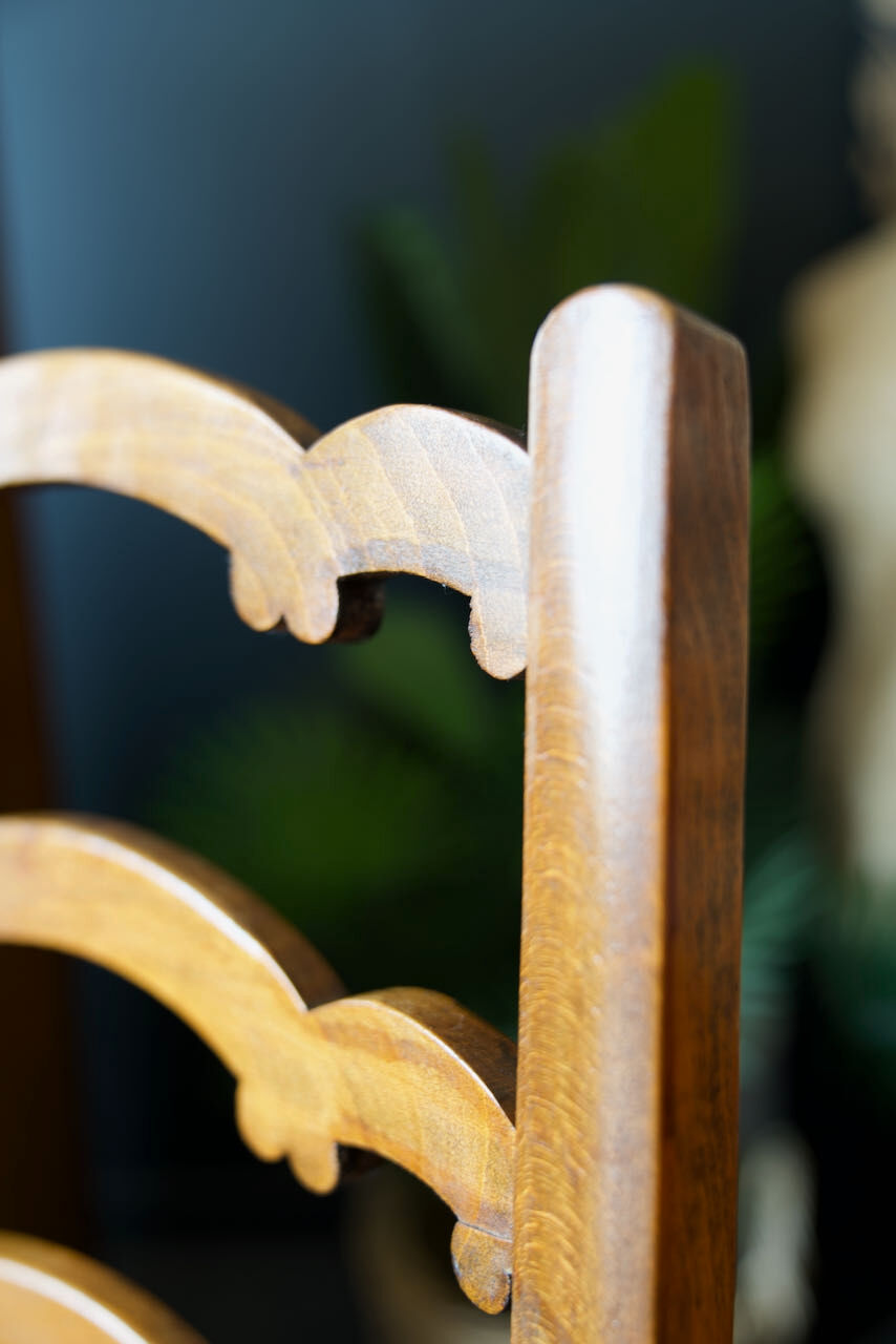 Arts & crafts solid oak ladder back occasional chair with rush seat