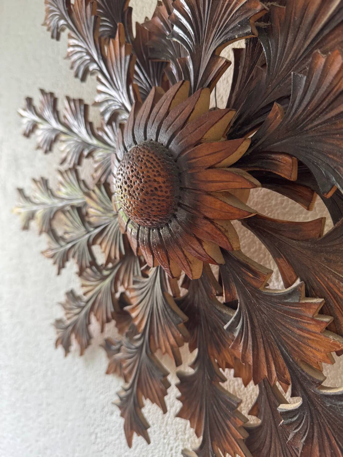 Wooden sunflower decoration Poland 60s
