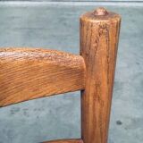 Rustic Oak and Rush High Ladder Back Dining Chairs, Belgium, 1950s, Set of 6