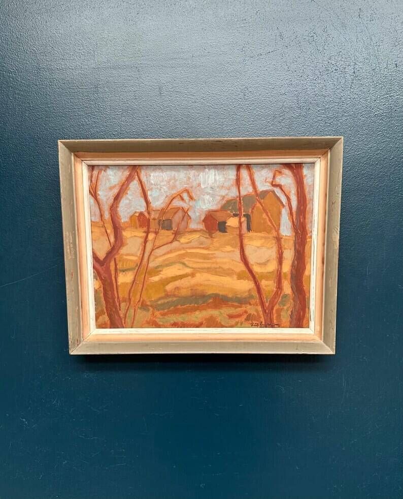 Original Swedish Oil on Panel – "Autumn Landscape" – Signed – Vintage and Framed – 46 × 36 cm (18.1" × 14.2")